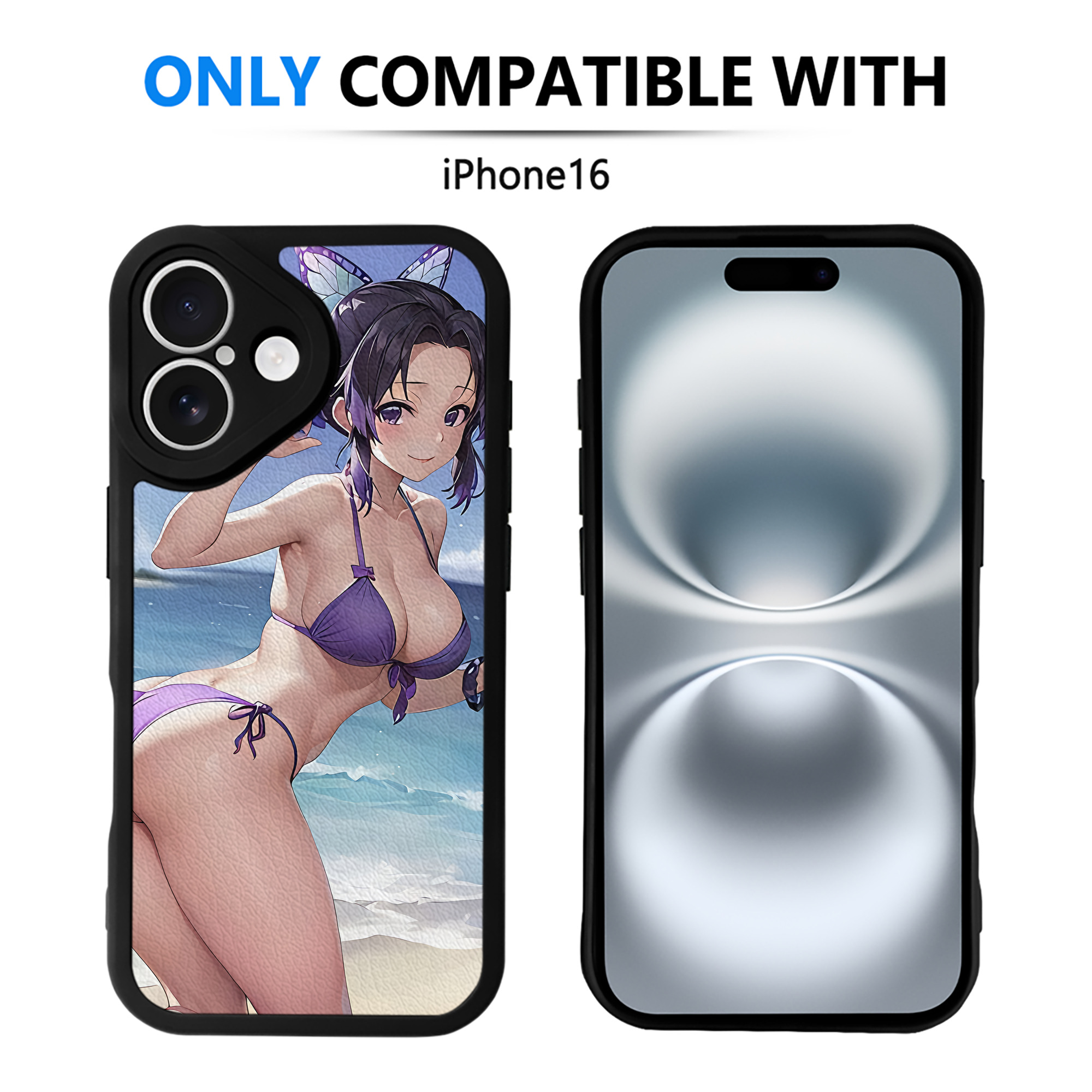（画像用） 鬼滅の刃（きめつのやいば）蟲柱-胡蝶 しのぶ／こちょう しのぶ Kochou Shinobu 【iPhone 16シリーズ対応】シリコンスマホケース（レザー調） 材質：シリコン